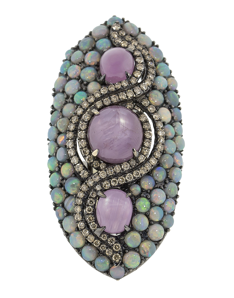 WENDY YUE-Star Ruby And Opal Ring-BLACK GOLD