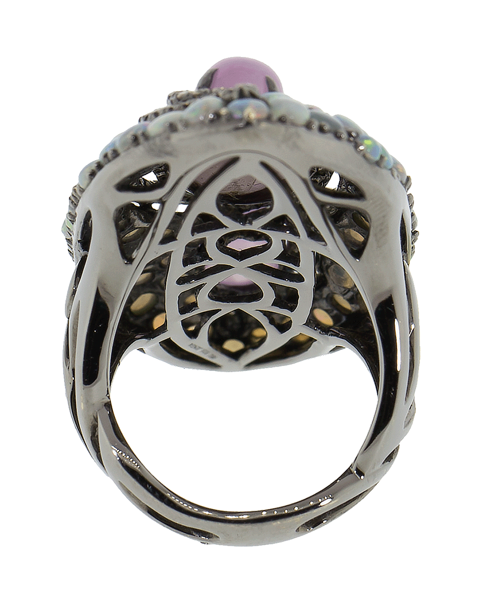 WENDY YUE-Star Ruby And Opal Ring-BLACK GOLD
