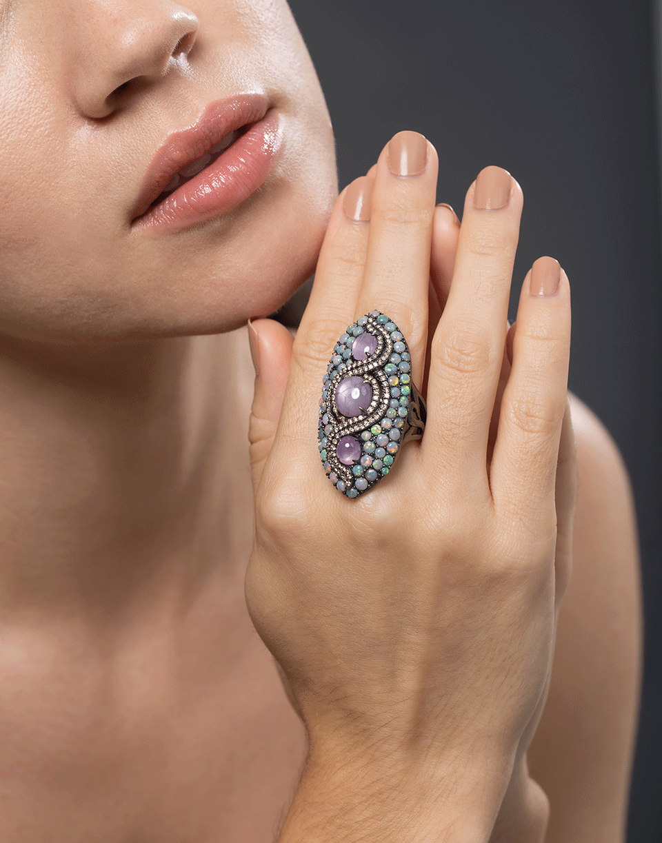WENDY YUE-Star Ruby And Opal Ring-BLACK GOLD
