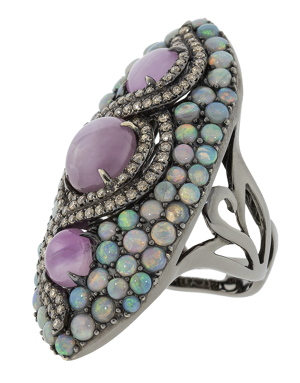 WENDY YUE-Star Ruby And Opal Ring-BLACK GOLD