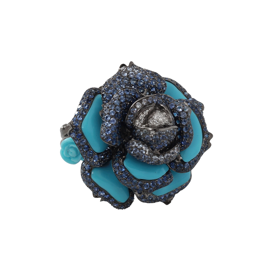WENDY YUE-Turquoise Floral Ring-BLACK GOLD