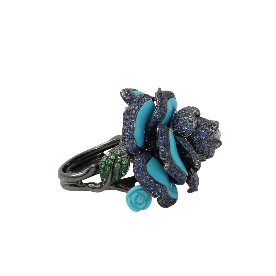 WENDY YUE-Turquoise Floral Ring-BLACK GOLD