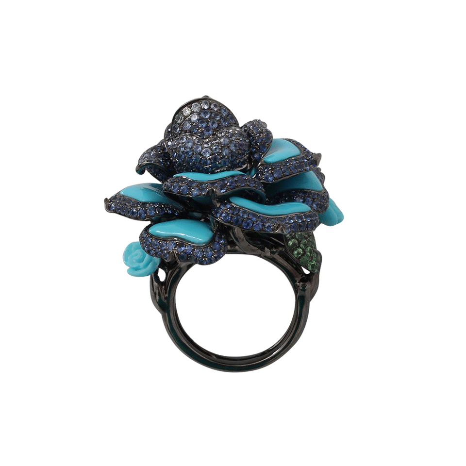 WENDY YUE-Turquoise Floral Ring-BLACK GOLD