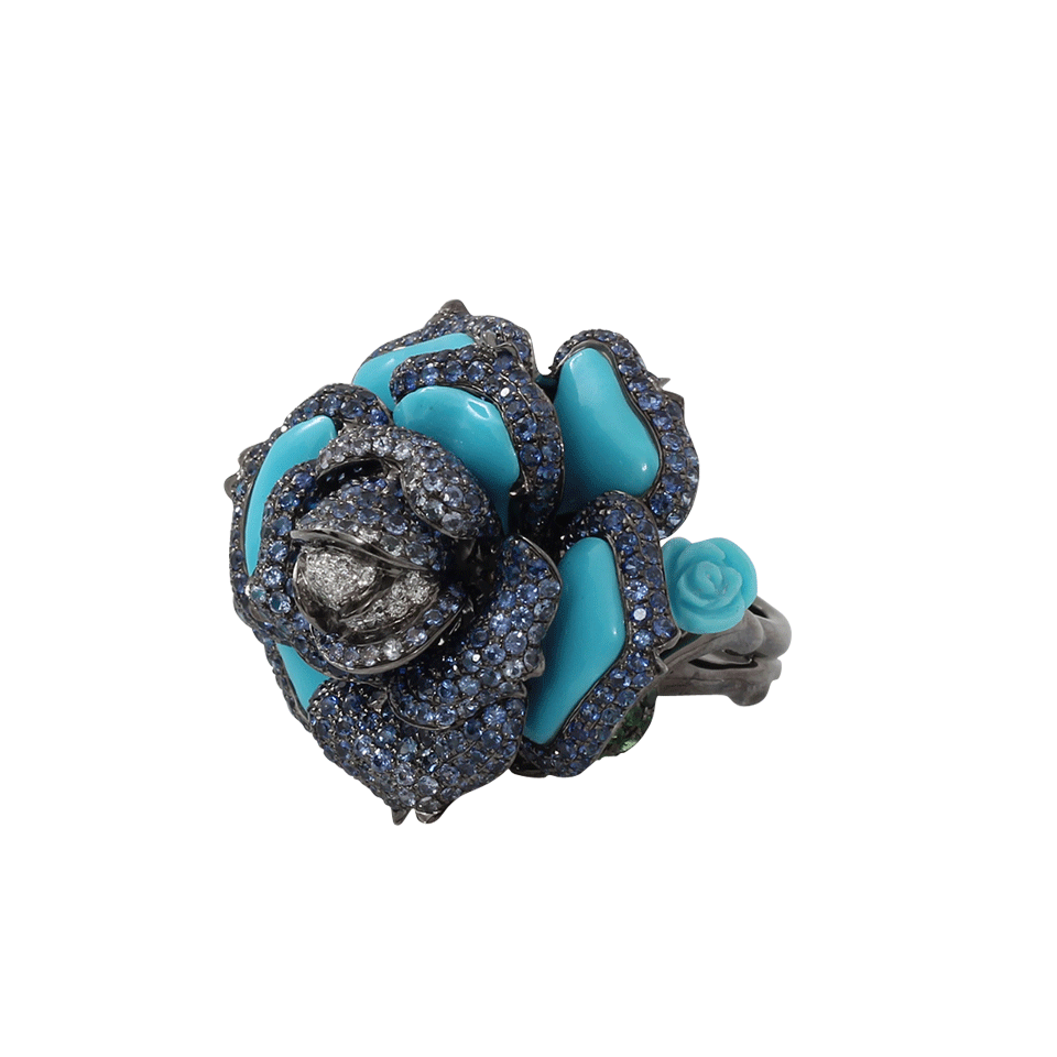 WENDY YUE-Turquoise Floral Ring-BLACK GOLD