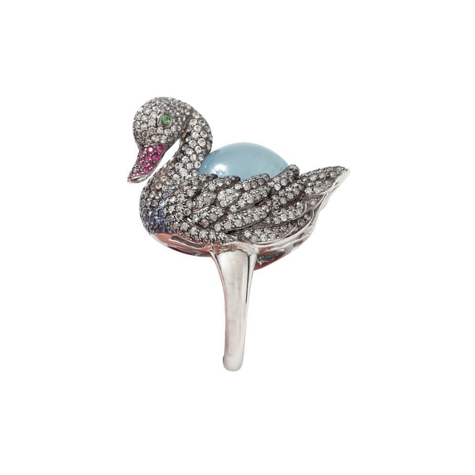 WENDY YUE-Aquamarine Swan Ring-BLACK GOLD