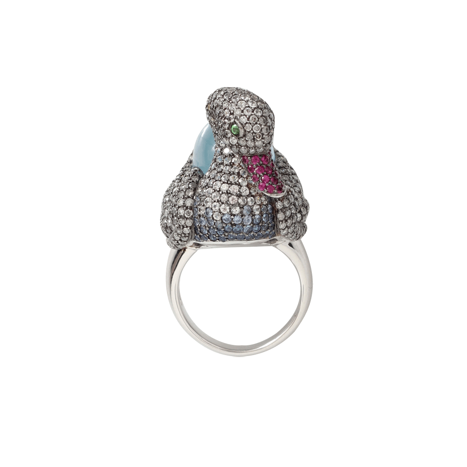 WENDY YUE-Aquamarine Swan Ring-BLACK GOLD