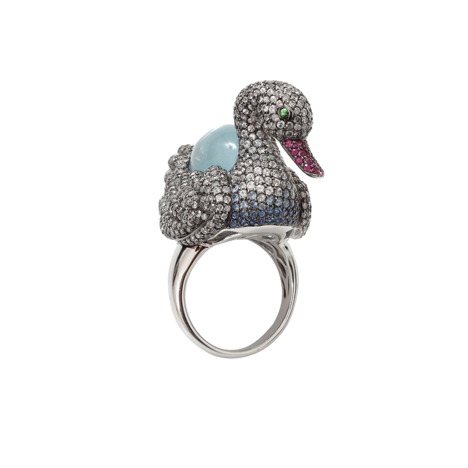 WENDY YUE-Aquamarine Swan Ring-BLACK GOLD