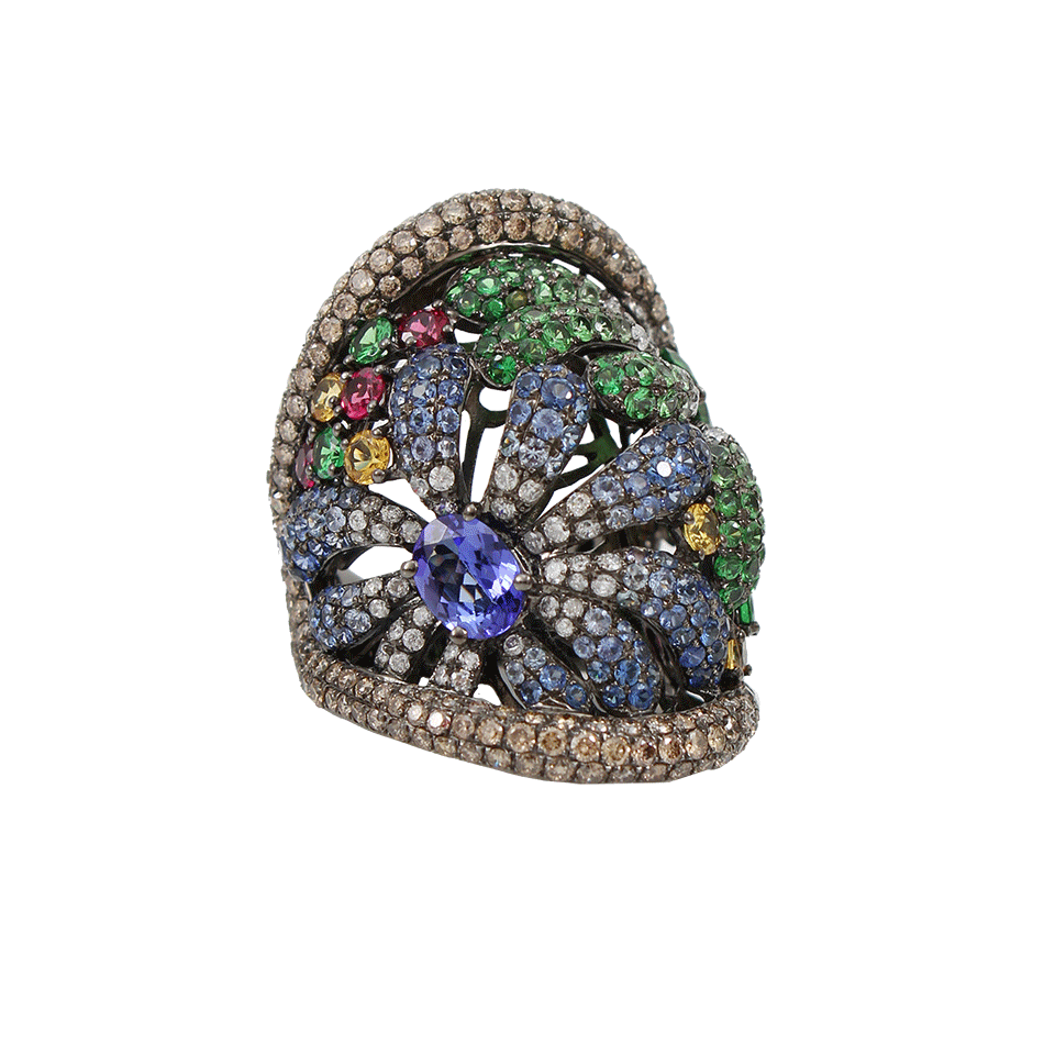 WENDY YUE-Flower Ring-BLACK GOLD