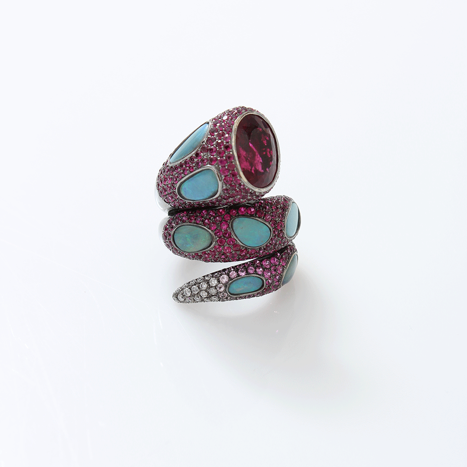 WENDY YUE-Rhodolite Garnet Spiral Ring-BLACK GOLD