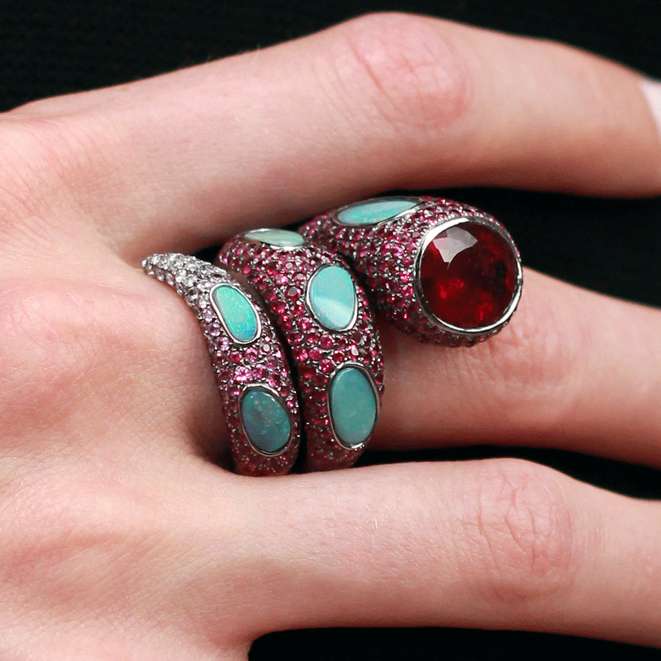 WENDY YUE-Rhodolite Garnet Spiral Ring-BLACK GOLD