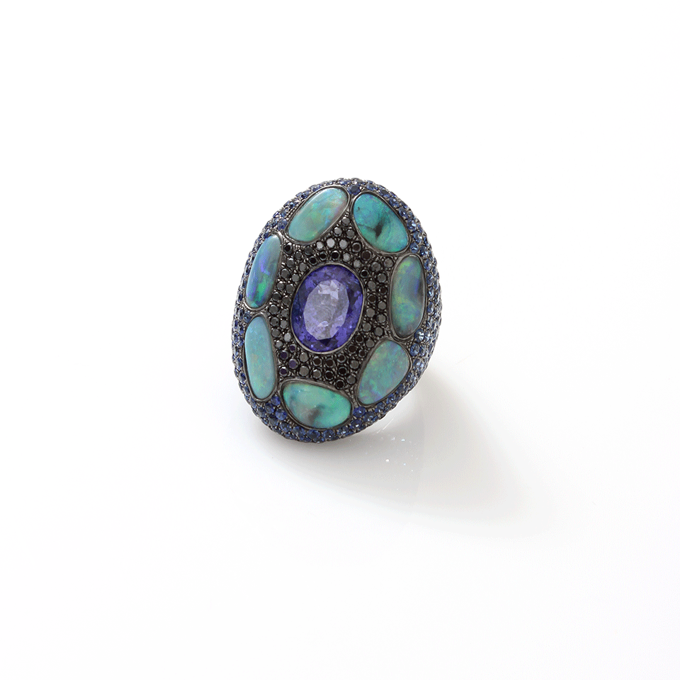 WENDY YUE-Tanzanite Ring With Opal-BLACK GOLD