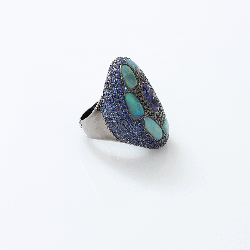 WENDY YUE-Tanzanite Ring With Opal-BLACK GOLD