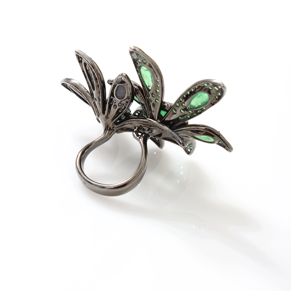WENDY YUE-Tsavorite Flower Ring-BLACK GOLD
