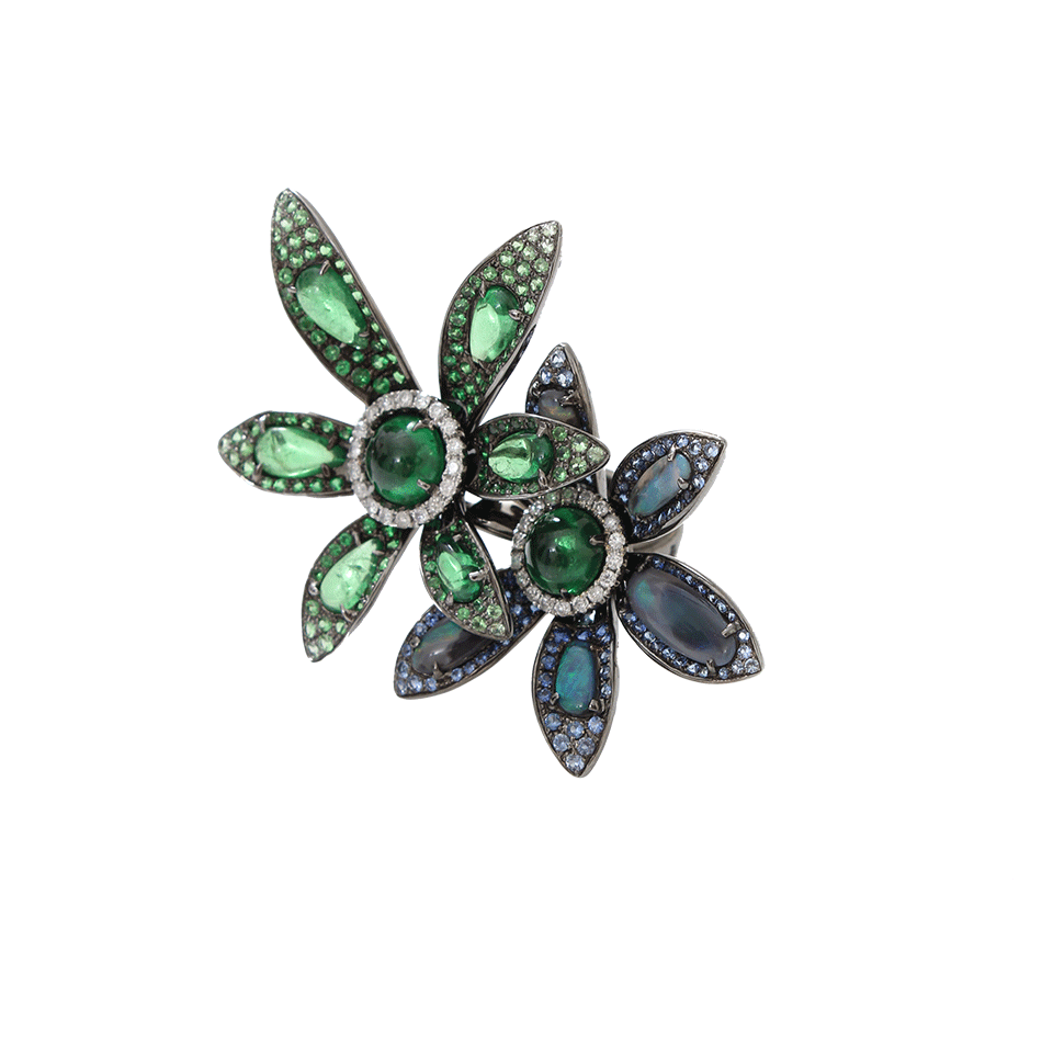 WENDY YUE-Tsavorite Flower Ring-BLACK GOLD
