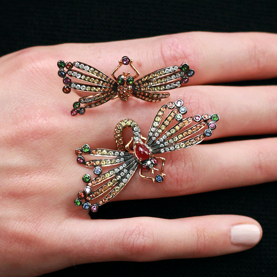 WENDY YUE-Double Dragonfly Ring-ROSE GOLD