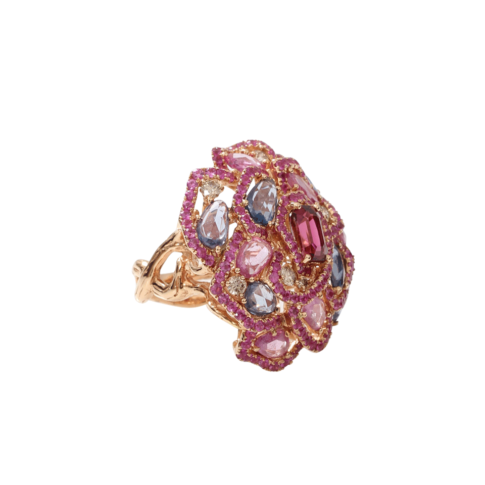 WENDY YUE-Multi Color Sapphire Flower Ring-ROSE GOLD