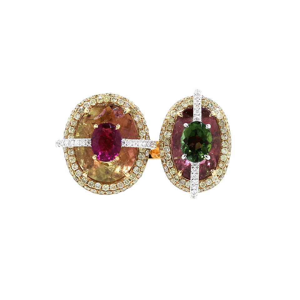 WENDY YUE-Tourmaline And Rubellite Ring-ROSE GOLD