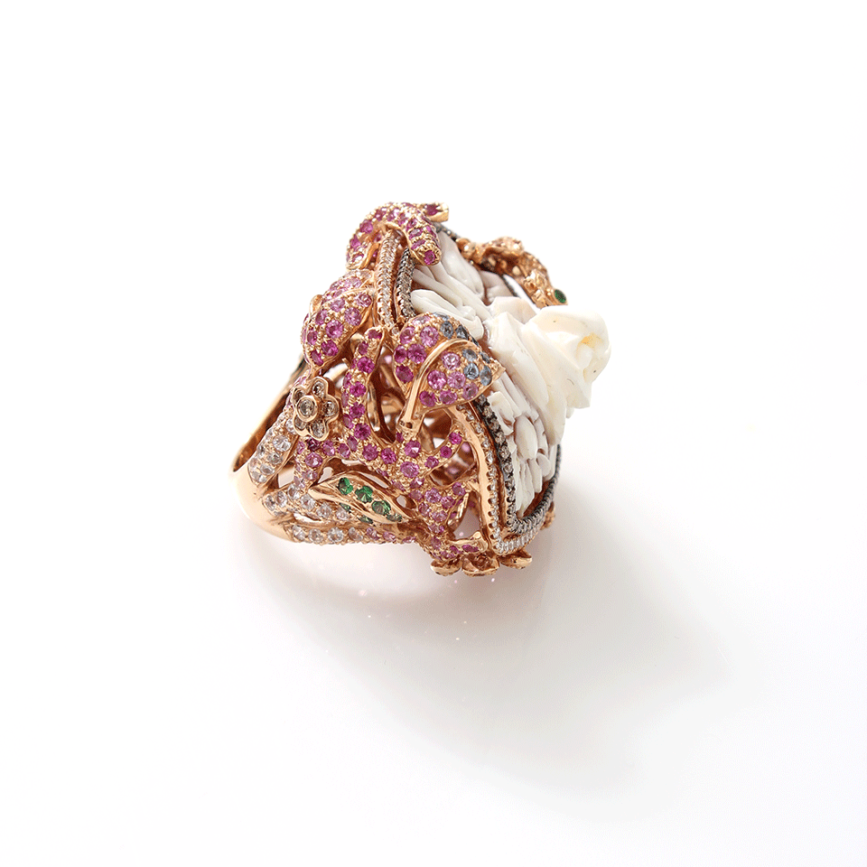 WENDY YUE-Carved Pearl Ring-ROSE GOLD