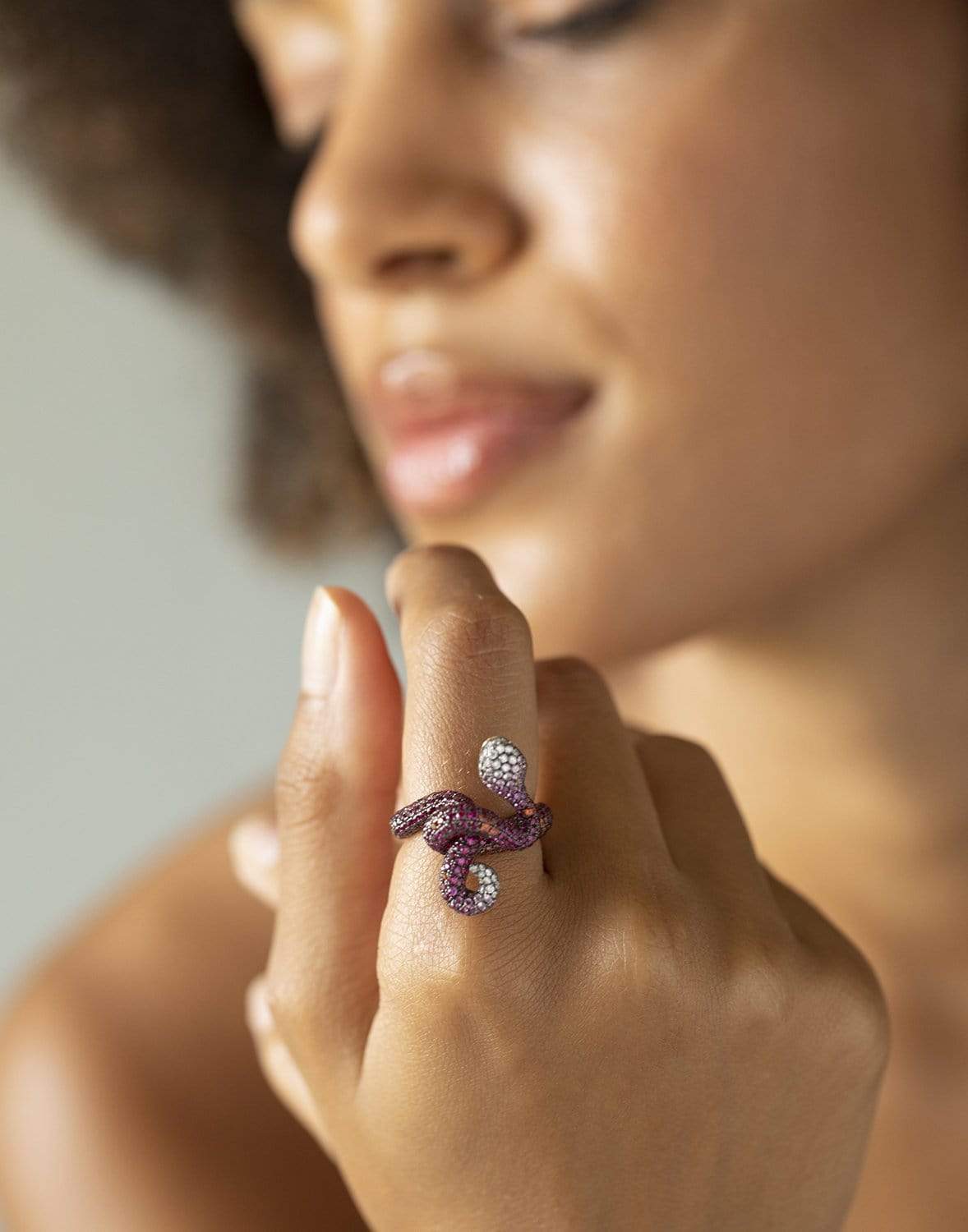 WENDY YUE-Ruby Snake Ring-ROSE GOLD