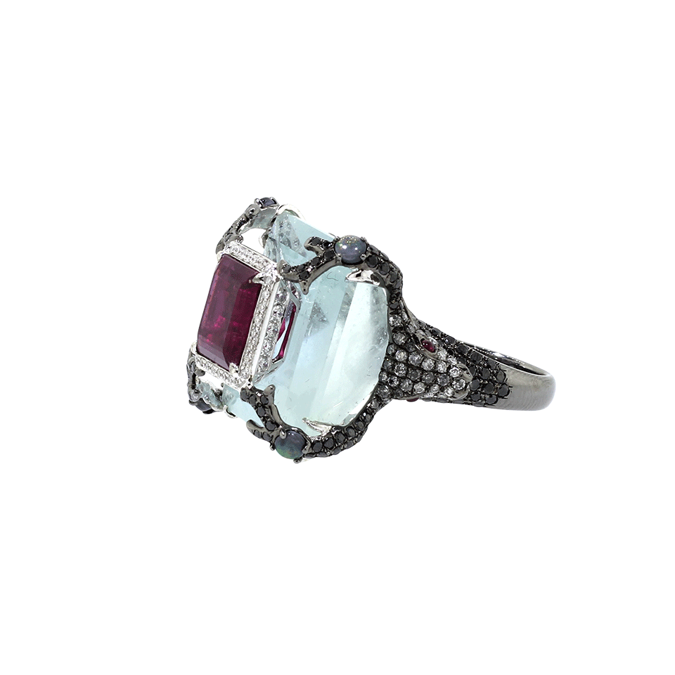 WENDY YUE-Aquamarine And Rubellite Ring-WHITE GOLD