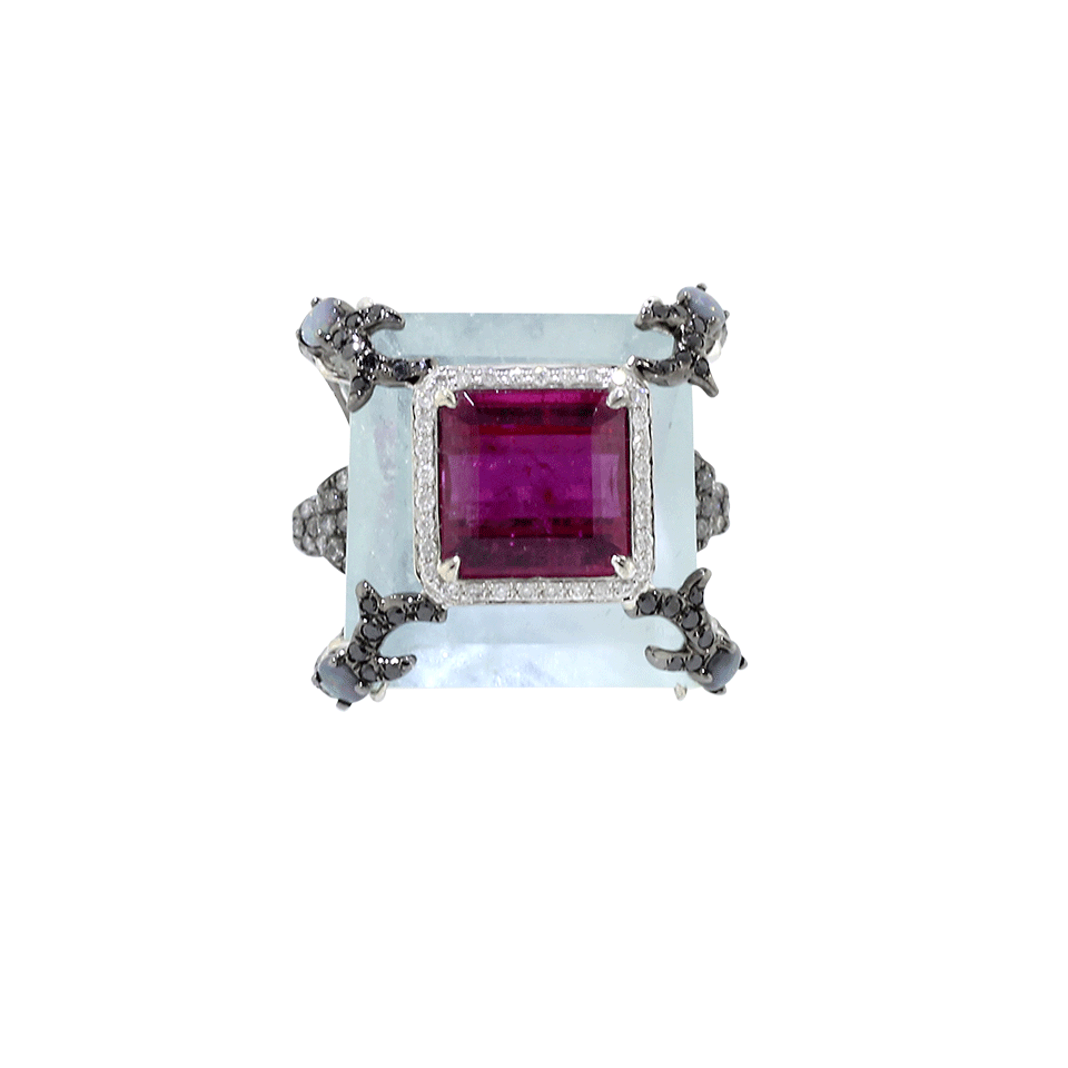 WENDY YUE-Aquamarine And Rubellite Ring-WHITE GOLD