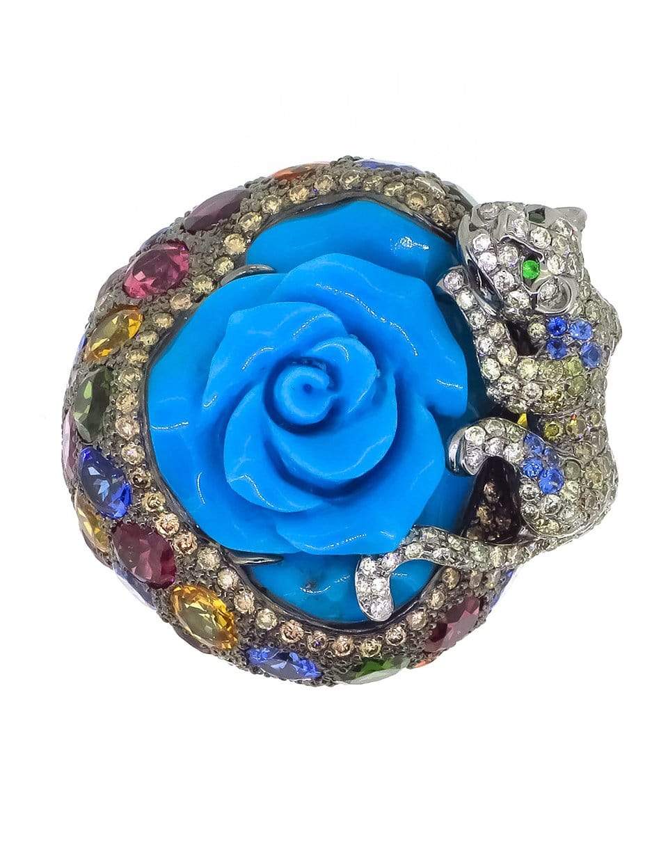 WENDY YUE-Turquoise Carved Rose Cocktail Ring-WHITE GOLD