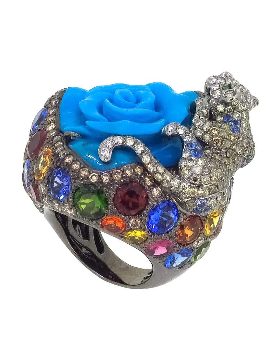 WENDY YUE-Turquoise Carved Rose Cocktail Ring-WHITE GOLD