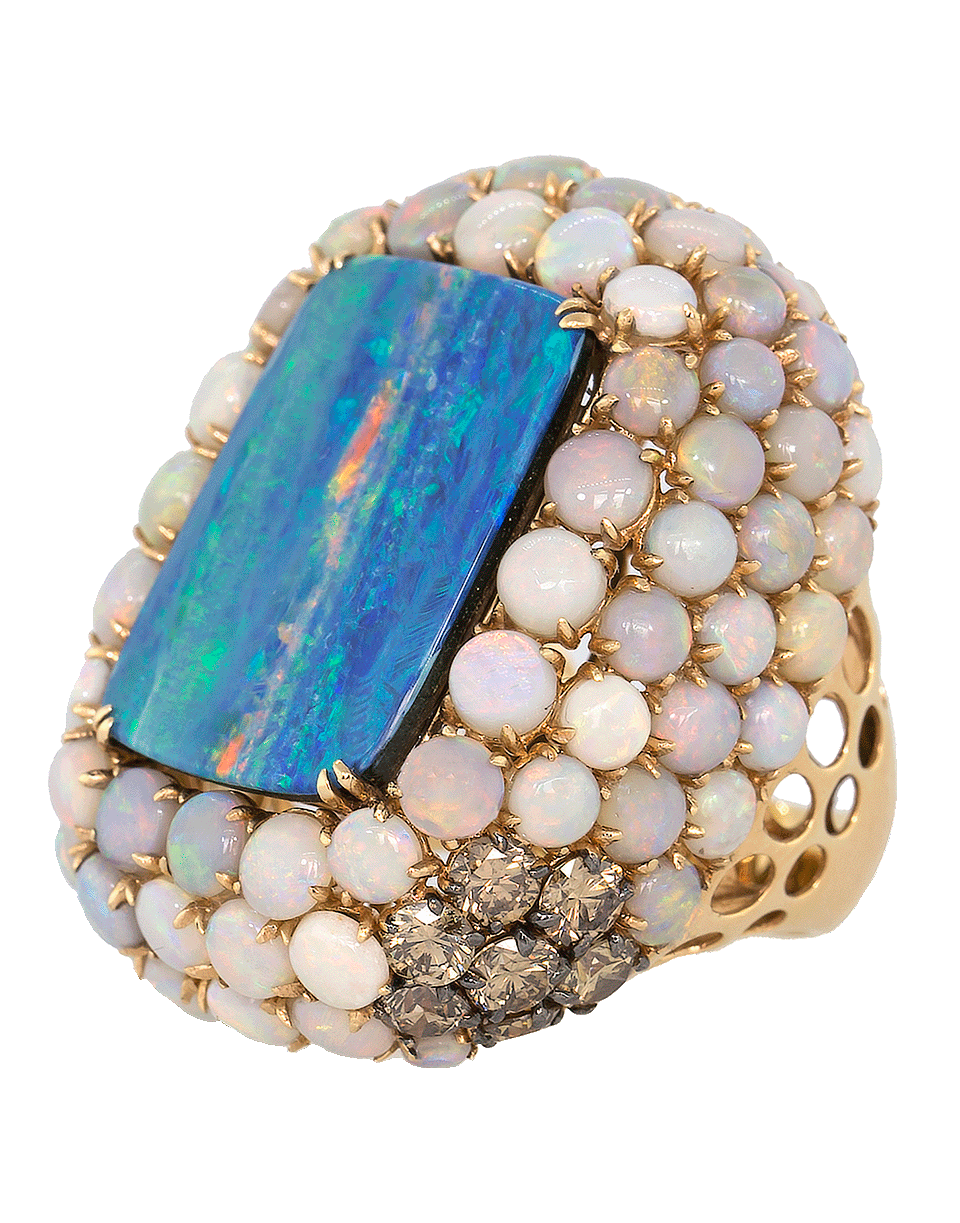 WENDY YUE-White And Boulder Opal Ring-WHITE GOLD
