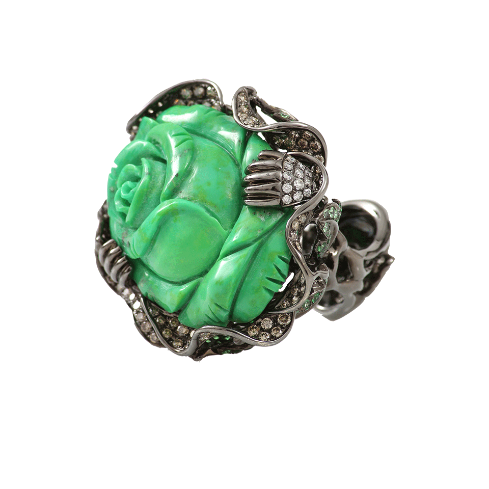 WENDY YUE-Green Turquoise Flower Ring-WHITE GOLD