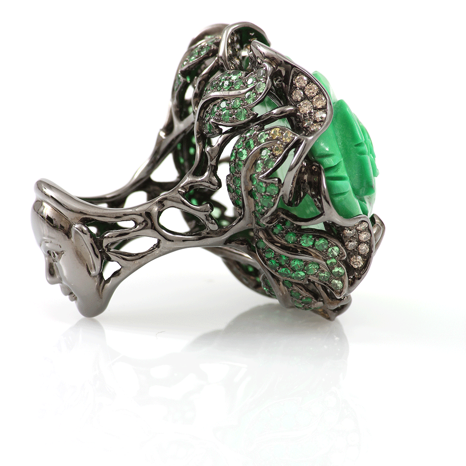WENDY YUE-Green Turquoise Flower Ring-WHITE GOLD
