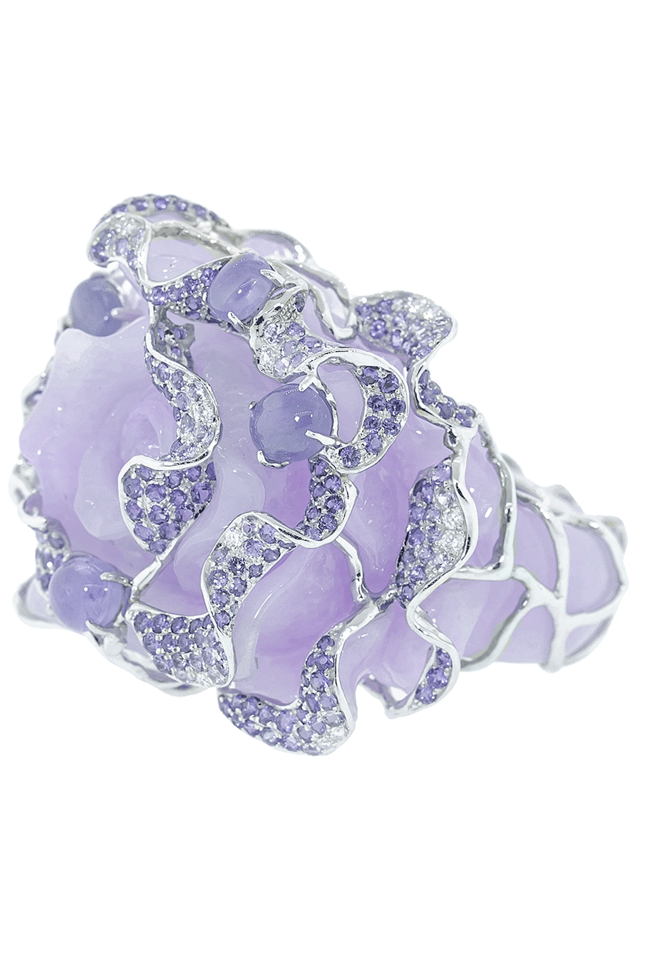 WENDY YUE-Purple Jade Carved Flower Ring-WHITE GOLD