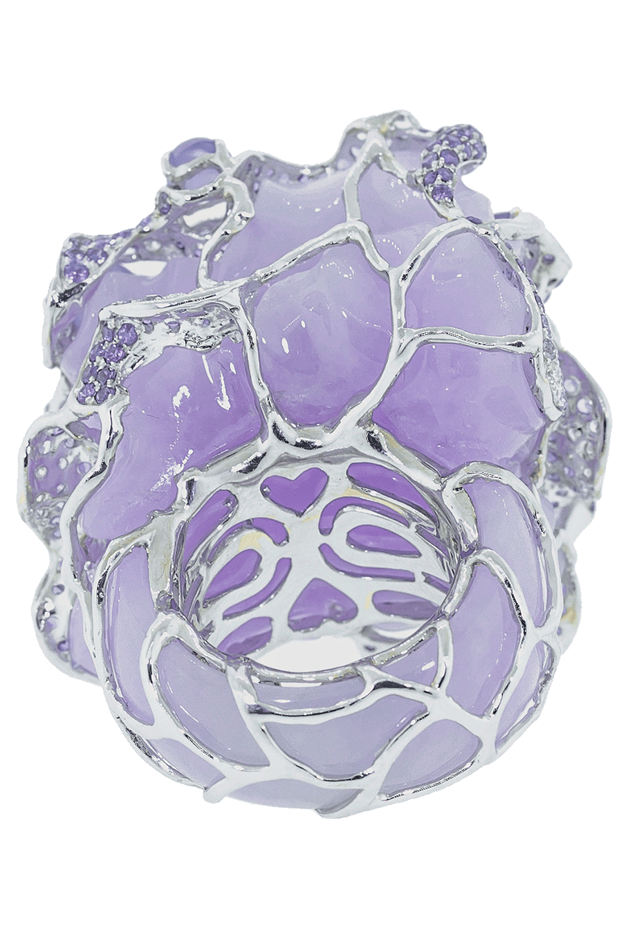 WENDY YUE-Purple Jade Carved Flower Ring-WHITE GOLD