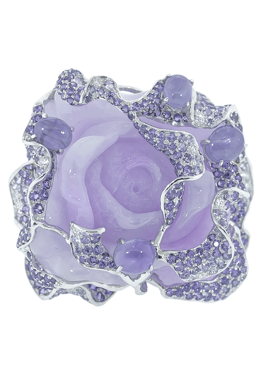 WENDY YUE-Purple Jade Carved Flower Ring-WHITE GOLD