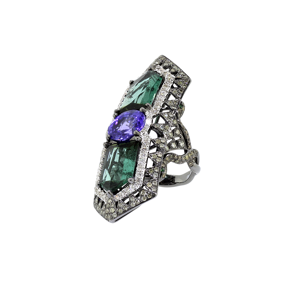 WENDY YUE-Tanzanite And Tourmaline Ring-WHITE GOLD