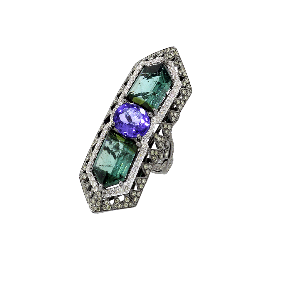 WENDY YUE-Tanzanite And Tourmaline Ring-WHITE GOLD