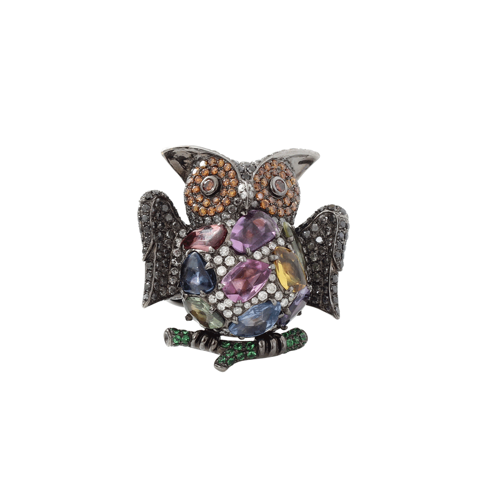 WENDY YUE-Color Sapphire Owl Ring-WHITE GOLD