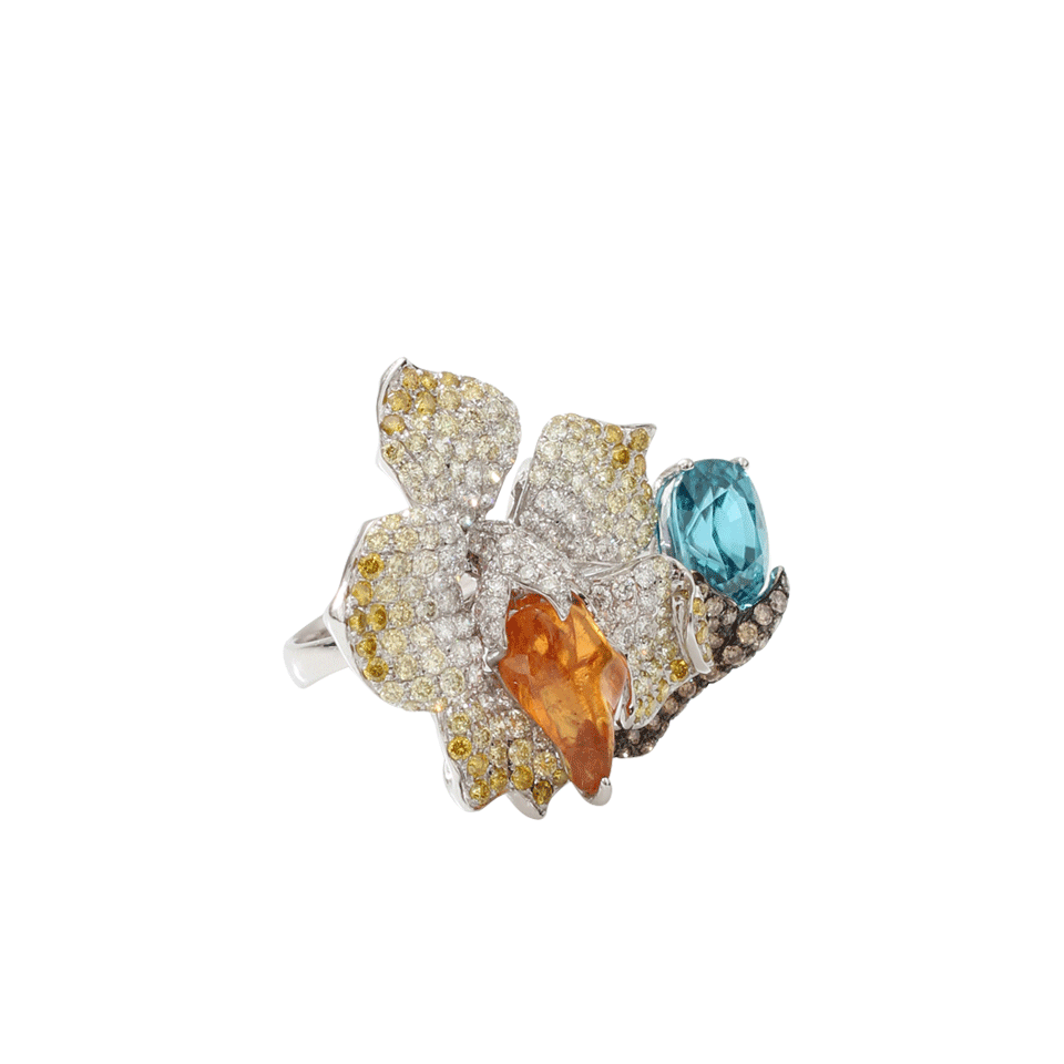 WENDY YUE-Mandarin Garnet Flower Ring-WHITE GOLD