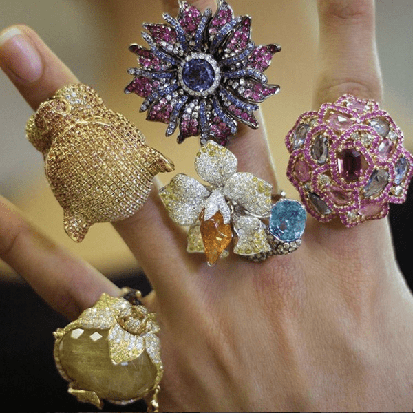 WENDY YUE-Mandarin Garnet Flower Ring-WHITE GOLD