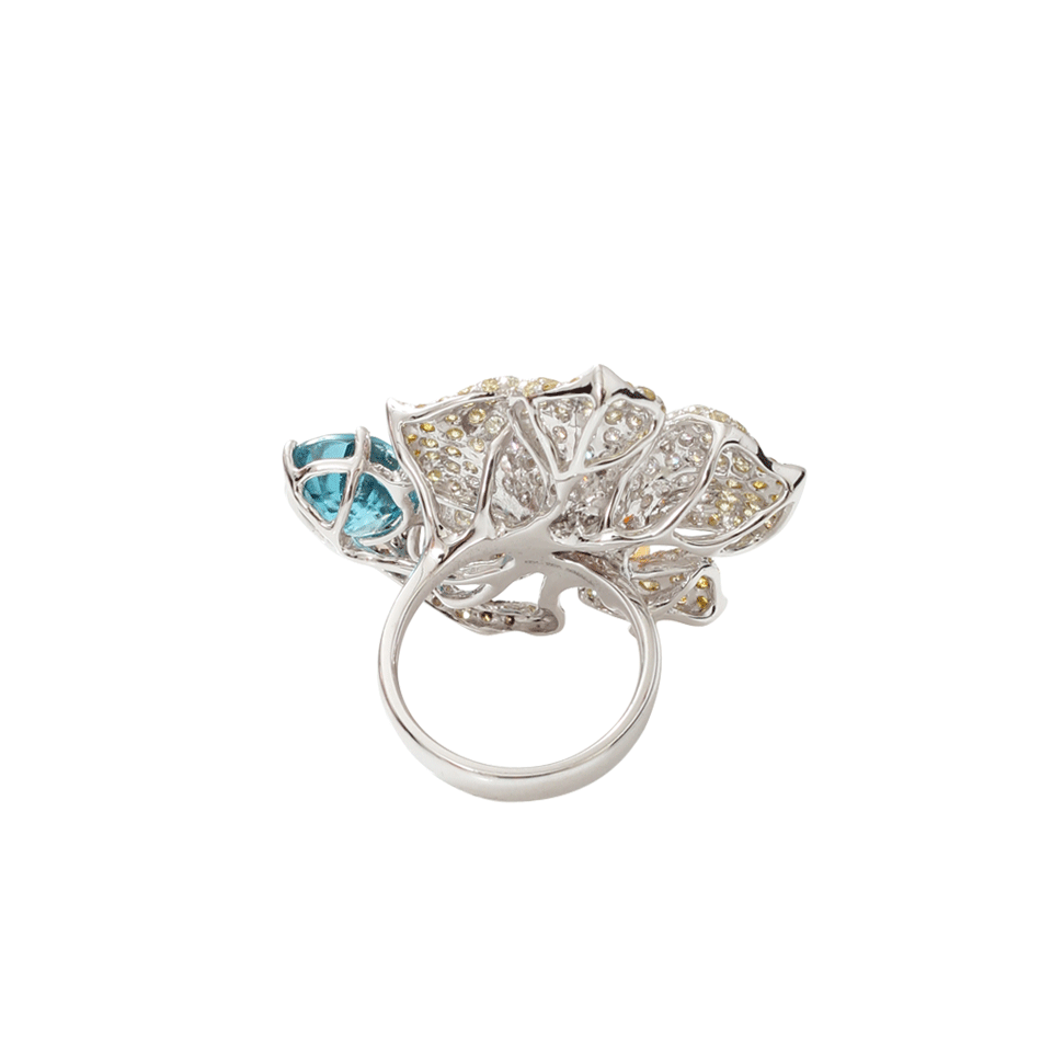 WENDY YUE-Mandarin Garnet Flower Ring-WHITE GOLD