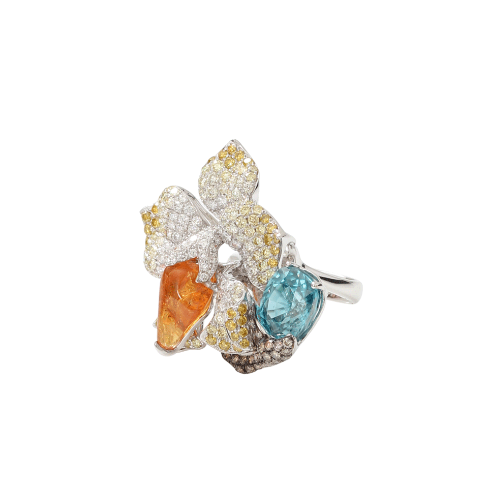 WENDY YUE-Mandarin Garnet Flower Ring-WHITE GOLD