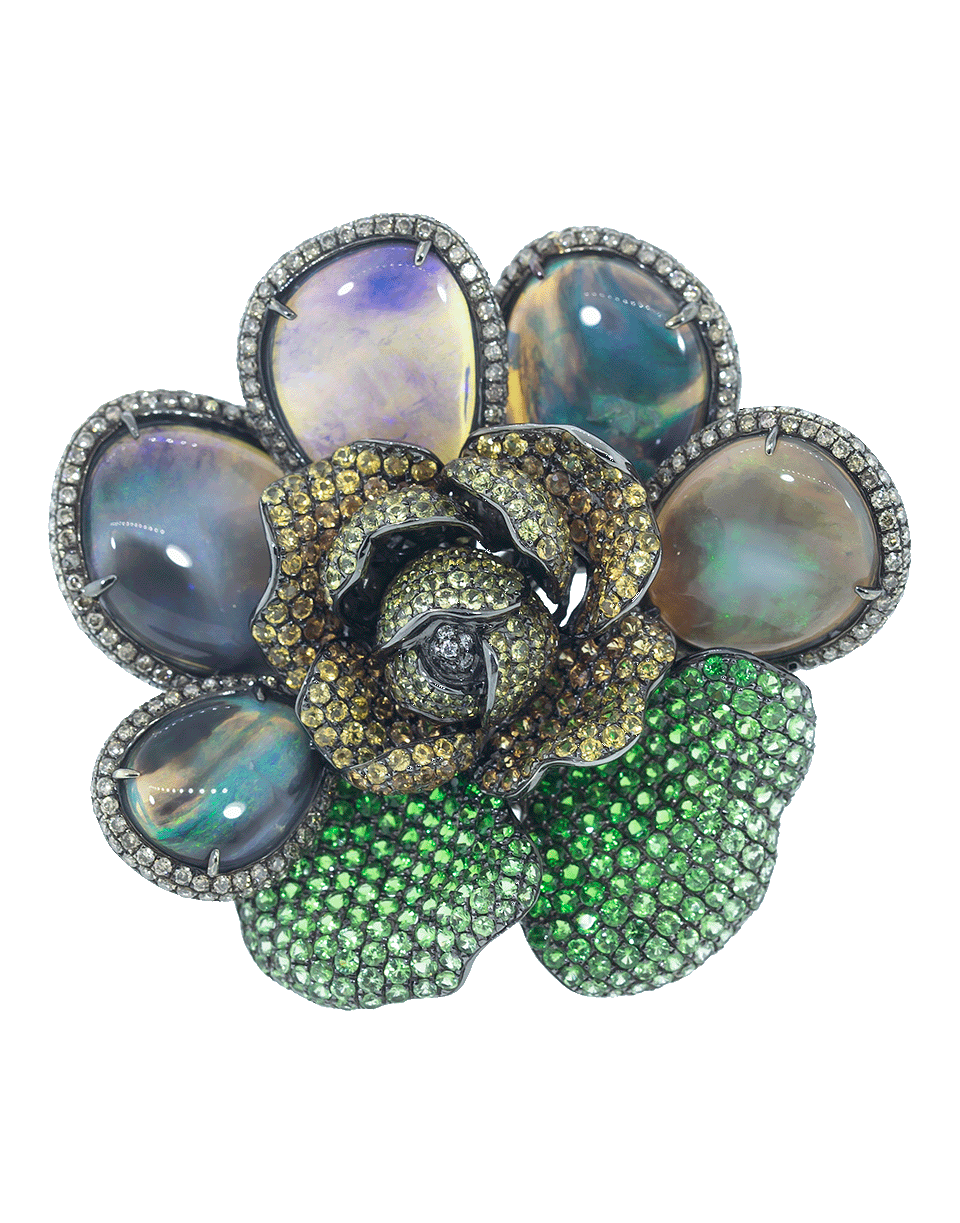 WENDY YUE-Opal Diamond Flower Ring-WHITE GOLD