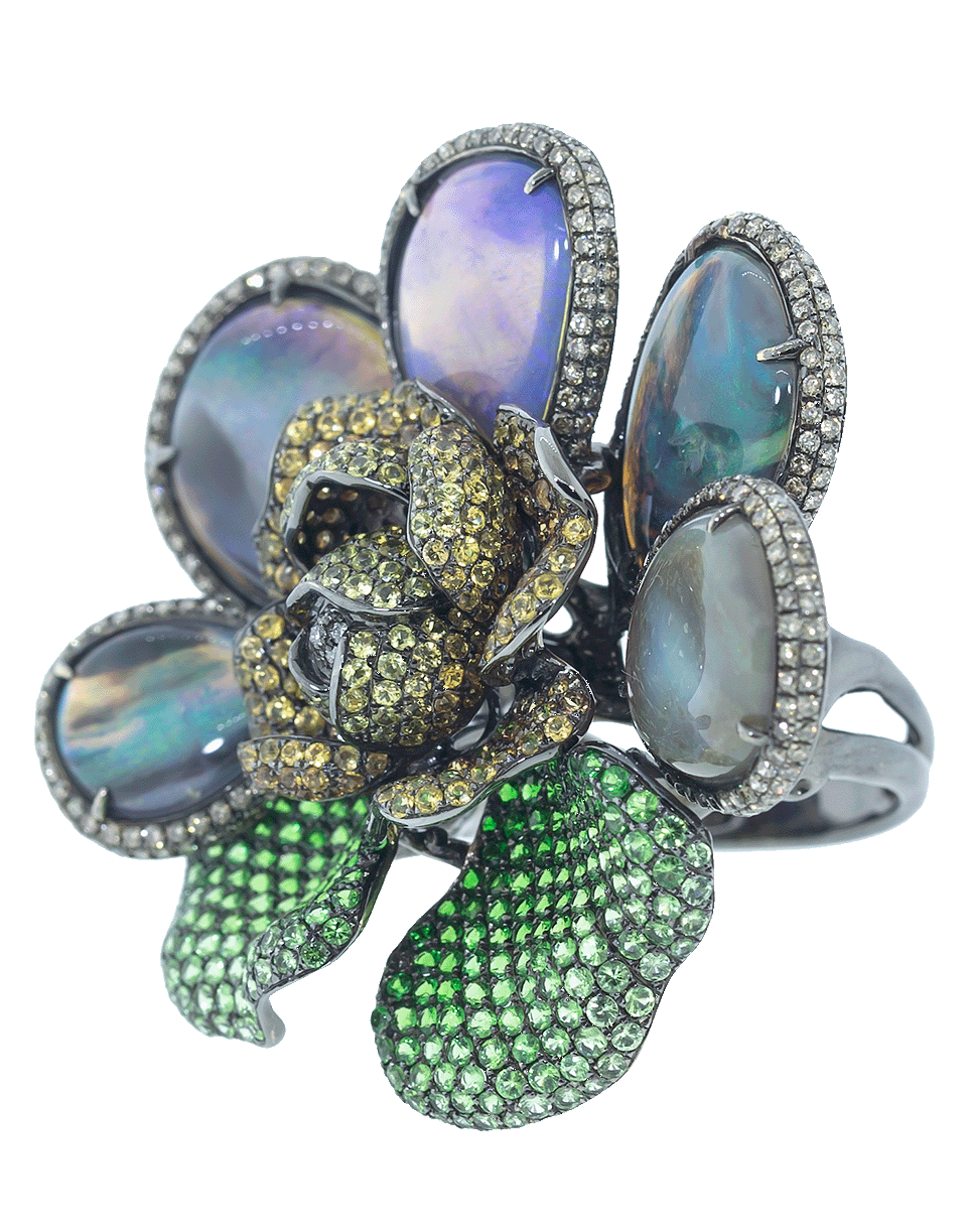 WENDY YUE-Opal Diamond Flower Ring-WHITE GOLD