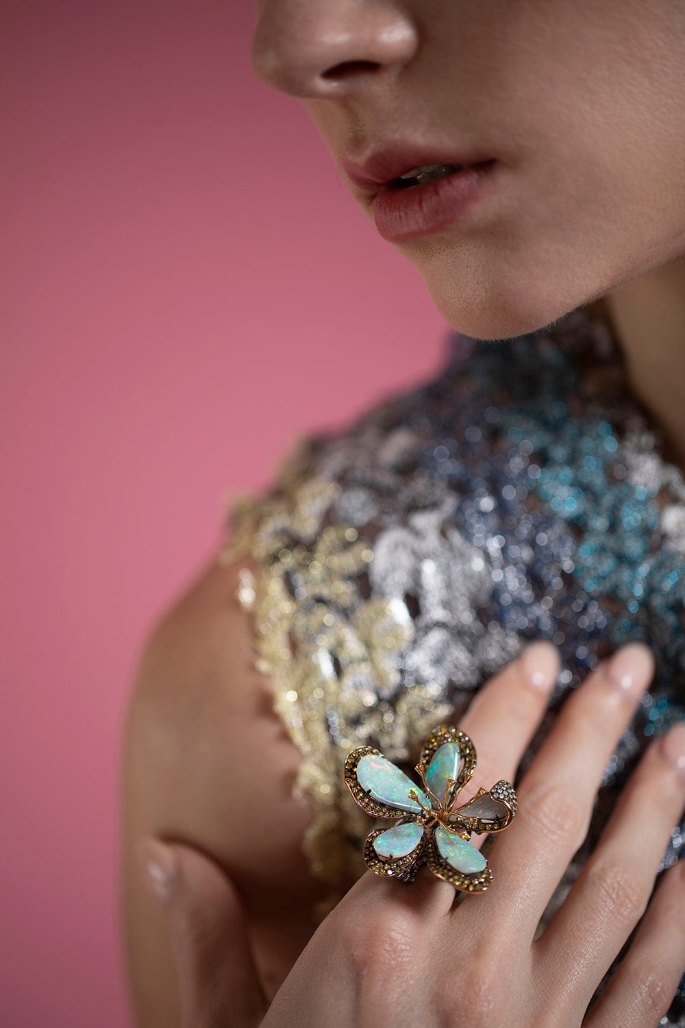 WENDY YUE-Opal Flower Ring-WHITE GOLD
