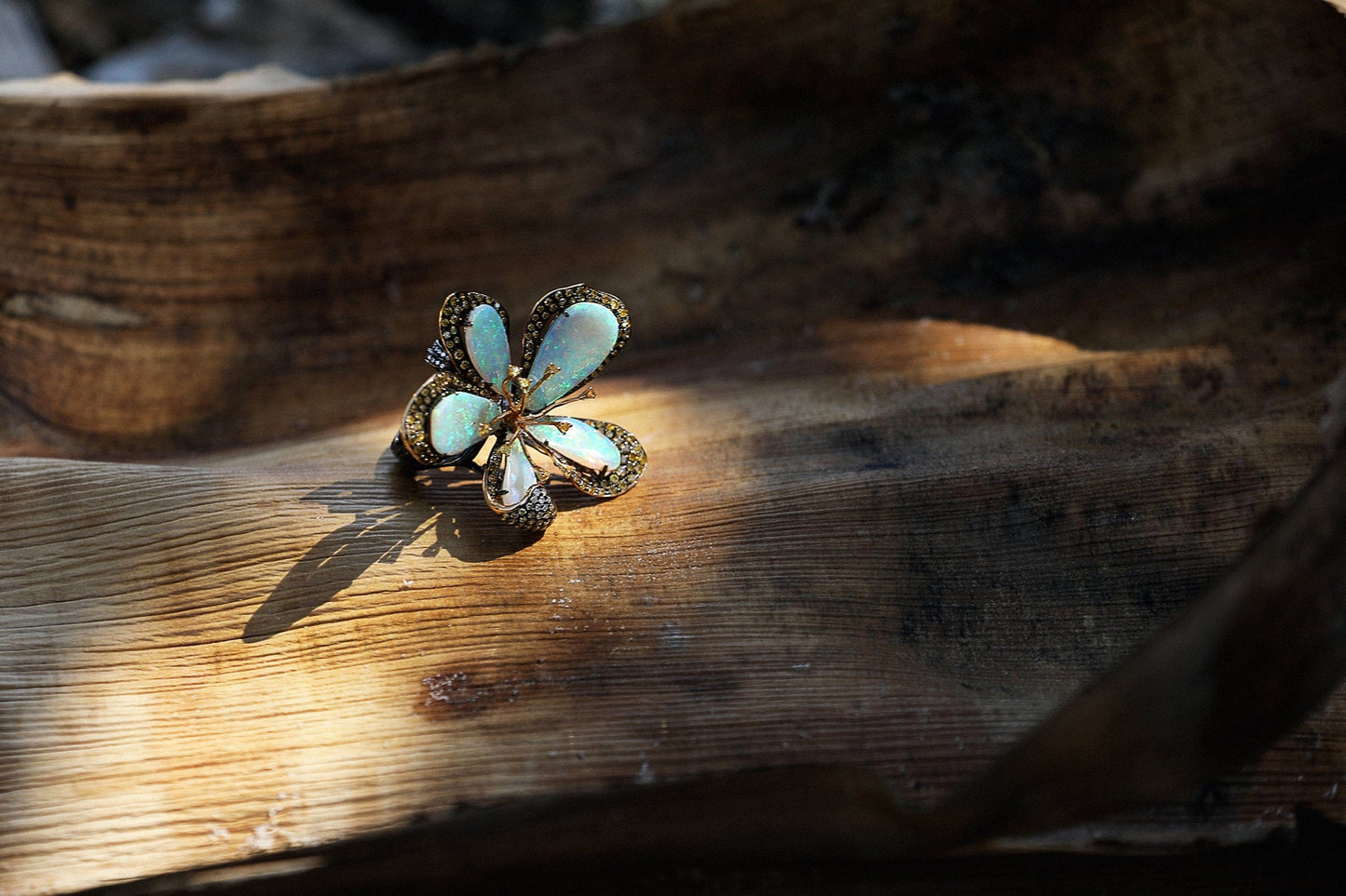 WENDY YUE-Opal Flower Ring-WHITE GOLD