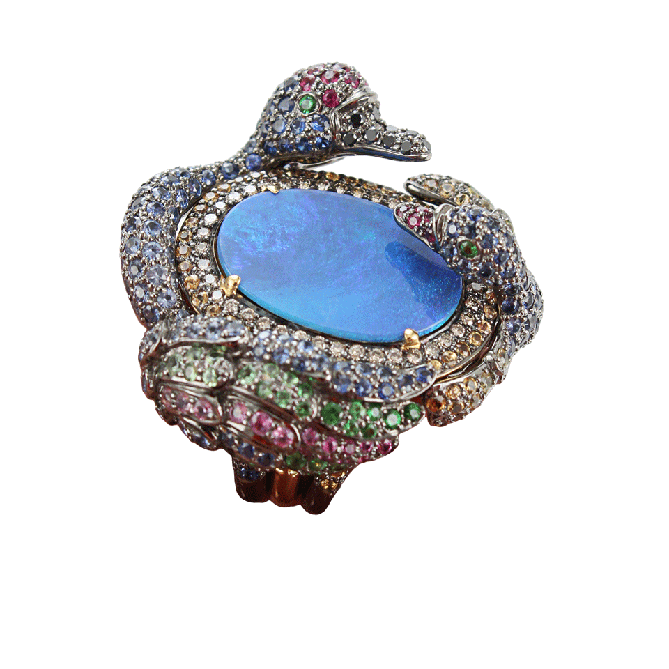 WENDY YUE-Boulder Opal Swan Ring-WHT GOLD