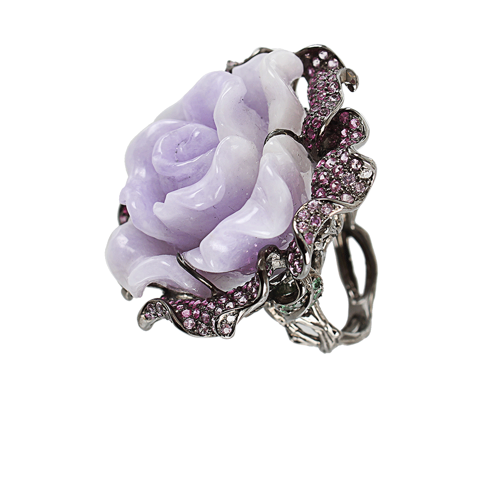WENDY YUE-Purple Jade Flower Ring-WHT GOLD