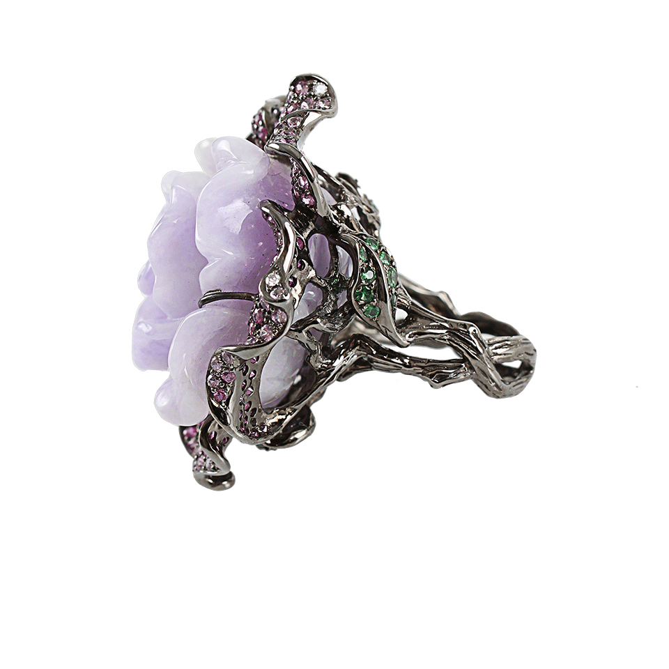 WENDY YUE-Purple Jade Flower Ring-WHT GOLD