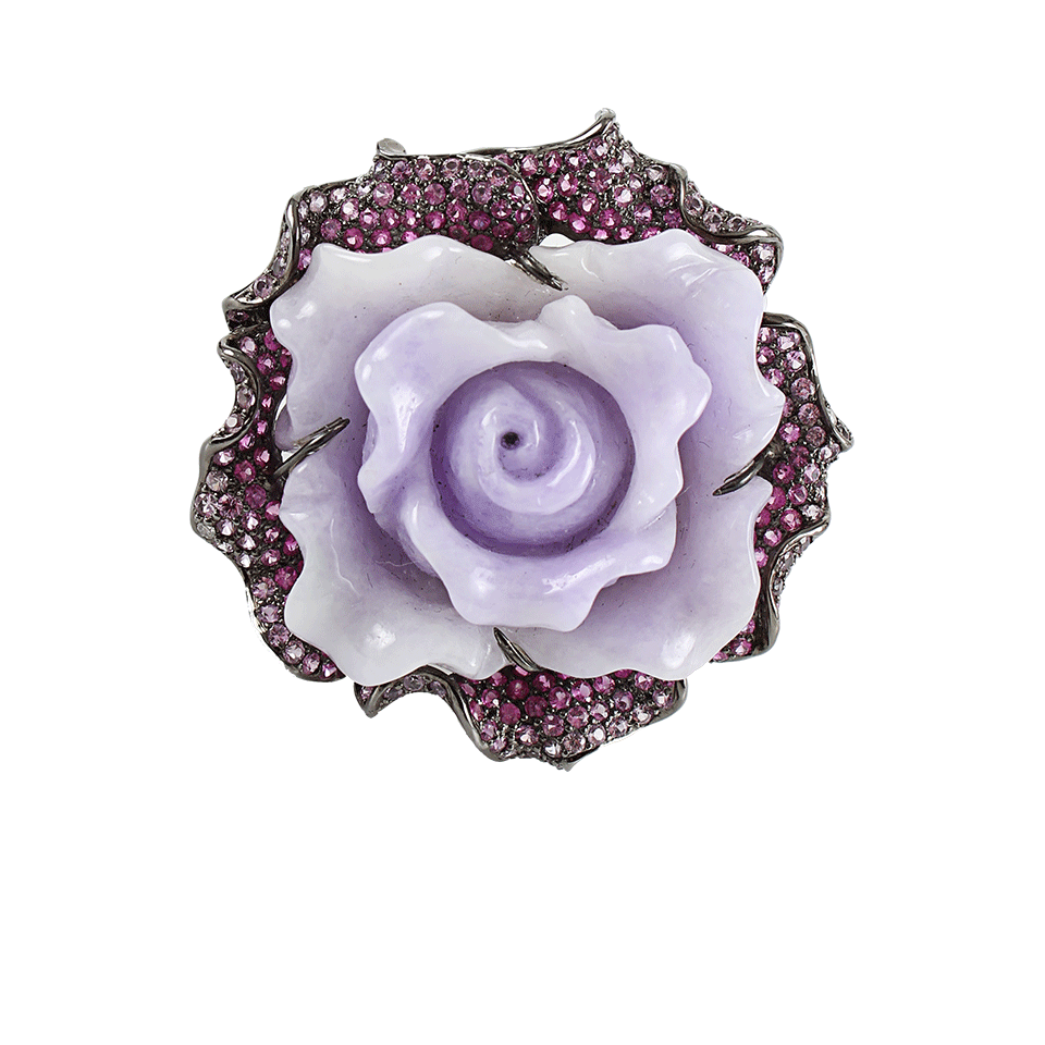 WENDY YUE-Purple Jade Flower Ring-WHT GOLD