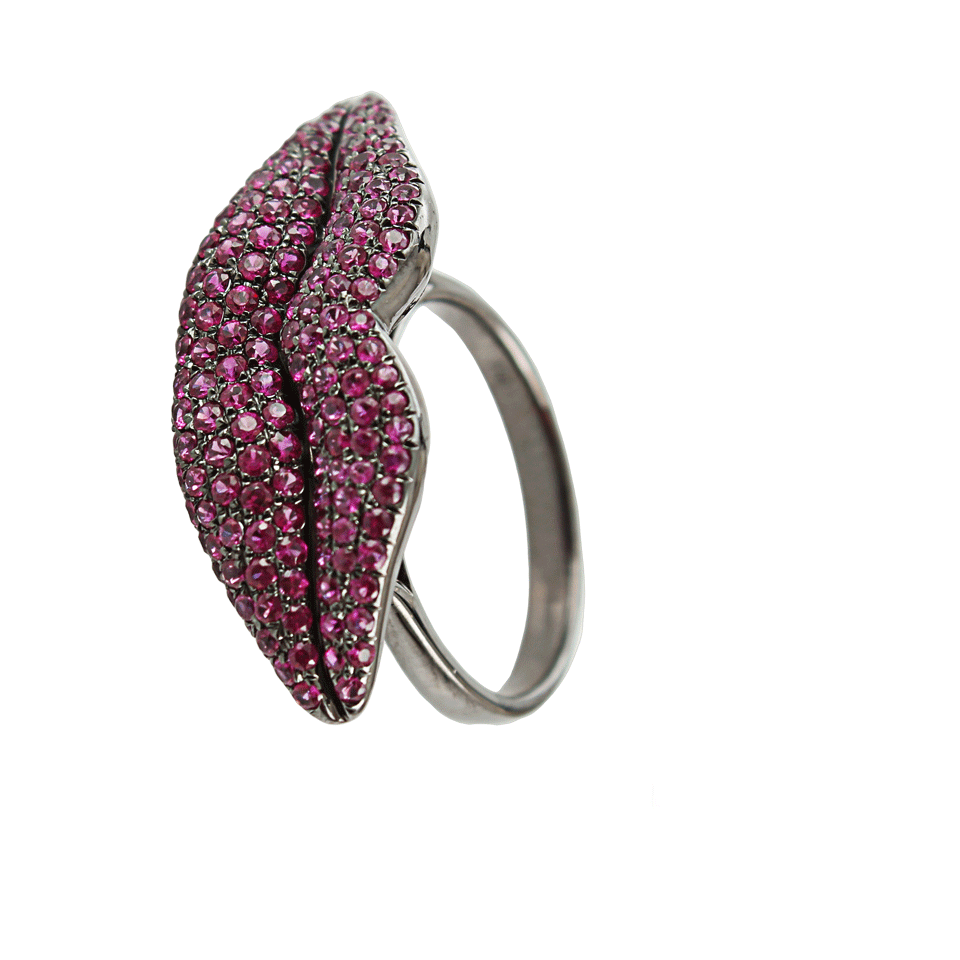 WENDY YUE-Ruby Pave ‘Lips’ Ring-WHT GOLD
