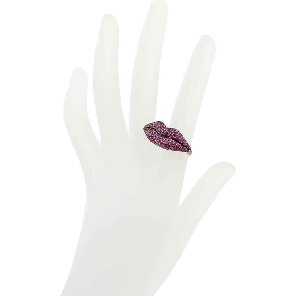 WENDY YUE-Ruby Pave ‘Lips’ Ring-WHT GOLD